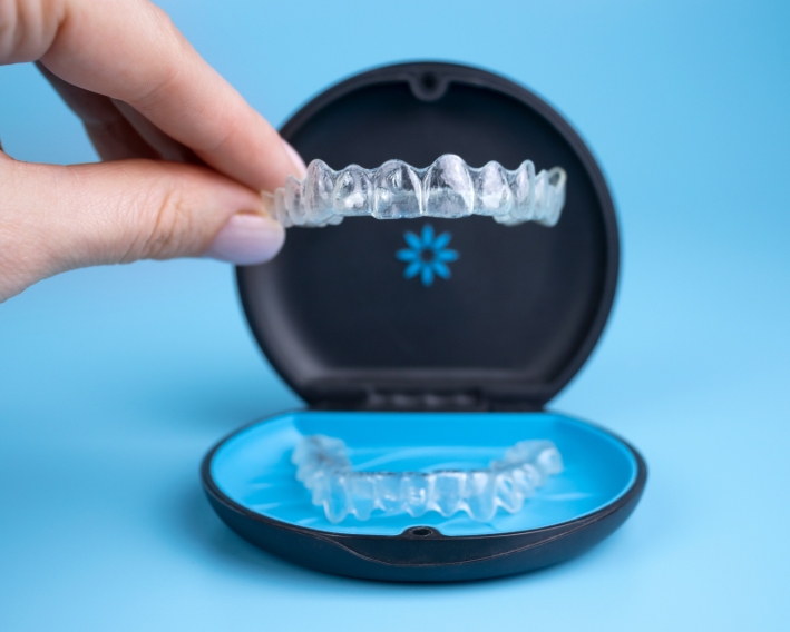 Clear aligner in tray